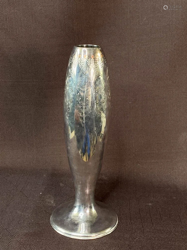 Japanese Art Deco Silver Vase with Inlay