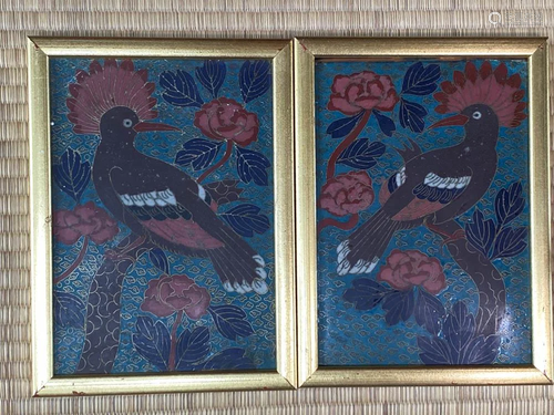 Pair Japanese Cloisonne Plaques - Floral …