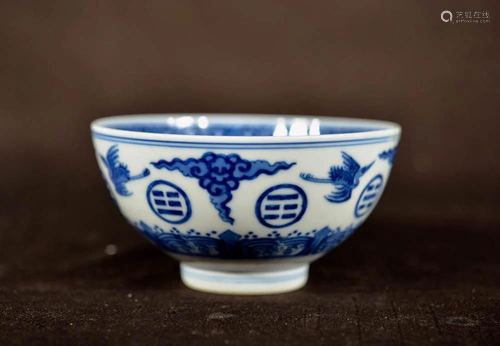 Chinese Blue White Porcelain Bowl with Crane