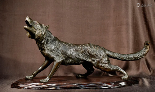 Japanese Meiji Bronze Wolf - Signed - Tok…