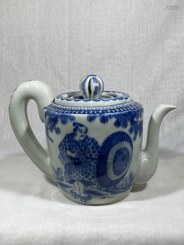 Japanese Blue White Porcelain Teapot - Samurai