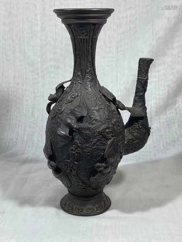 Japanese Bronze Ewer with Bat and Cloud …