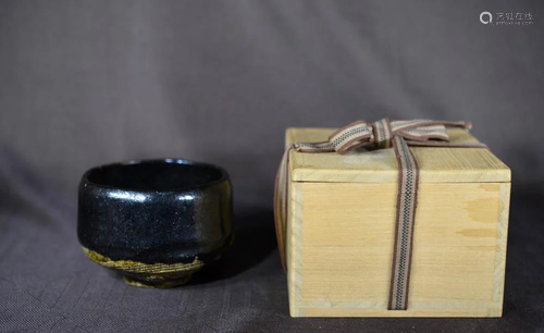 Japanese Black Glazed Teabowl with Box