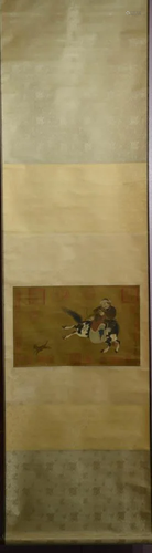 Chinese Water Color Scroll Painting - Warrior o…