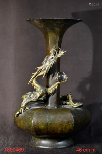 Japanese Bronze Vase with Dragon - Crysta…