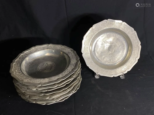 Chinese Pewter Plates with Chased Buddh…