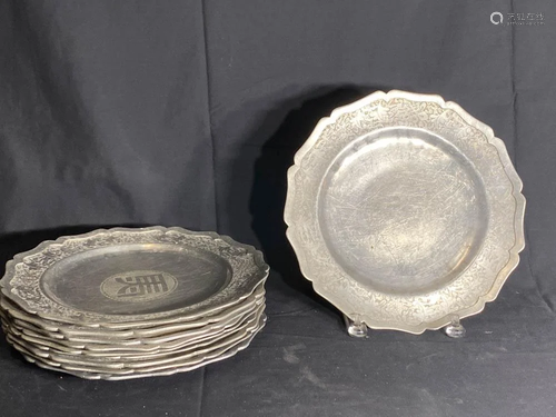 Larger Chinese Pewter Plates - Set of Ten