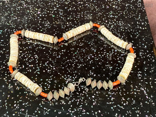 Tibetan Bone and Silver Coral Necklace