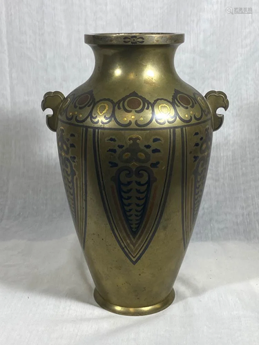 Japanese Mixed Metal Vase with Gold Inlay