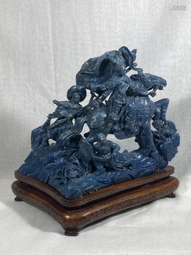 Chinese Carved Lapis with Warrior Scene