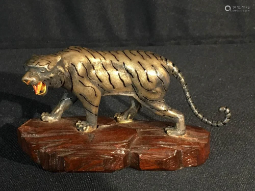 Chinese Silver Model of Tiger - Enamled