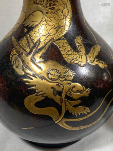 Pair Japanese Bronze Vase with Lacquer Dragon