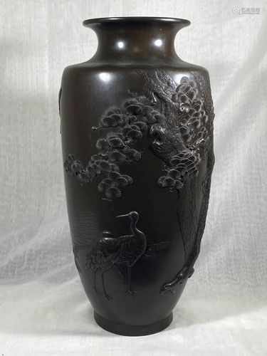 Japanese Bronze Vase with Crane and Pine…