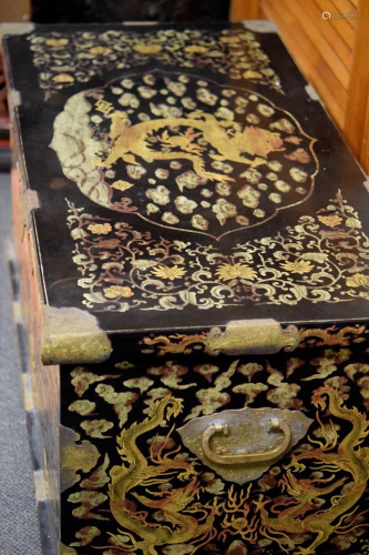 Chinese Lacquered Trunk with Dragon Motif