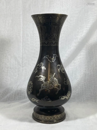 Japanese Mixed Metal Bronze Vase with G…