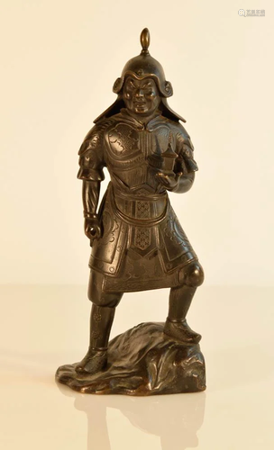 Japanese Bronze Figurine Standing on Rock