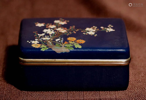 Japanese Blue Cloisonne Box with Floral …