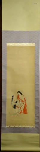 Japanese Water Color Scroll Painting - Nude