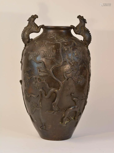 Chinese Heavy Bronze Vase of Deer and …