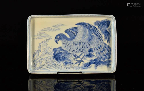 Japanese Blue White Seto Porcelain Tray with H…