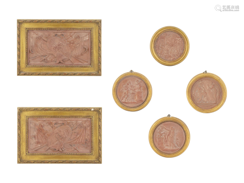 A Collection of Six Cast Resin Relief Decorate…
