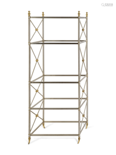 A Neoclassical Style Steel and Brass Etagere H…