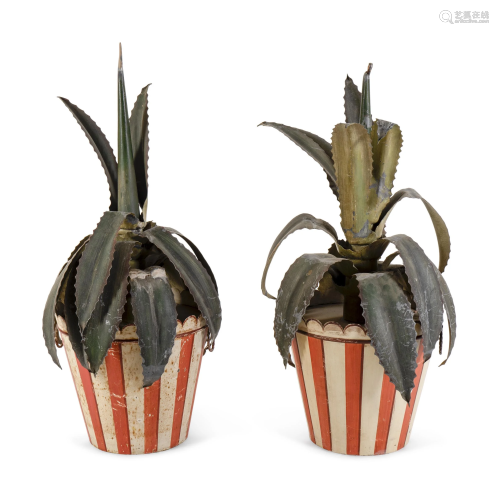 A Pair of Tole Peint Agaves in Pots Height 34 …
