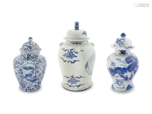 A Group of Three Chinese Blue and White Li…