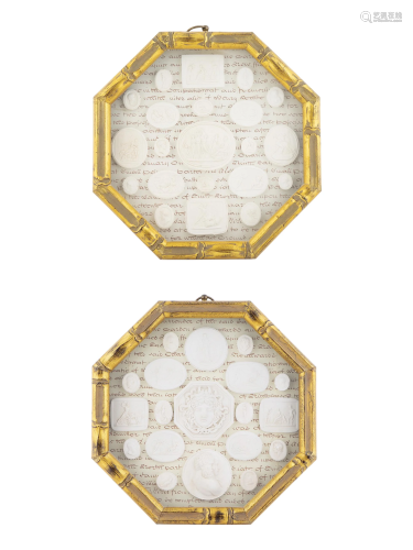 Two Octagonal Gilt Framed Collections of Ro…