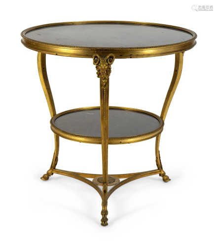A Gilt Bronze Two-Tier Gueridon with Inset Bl…