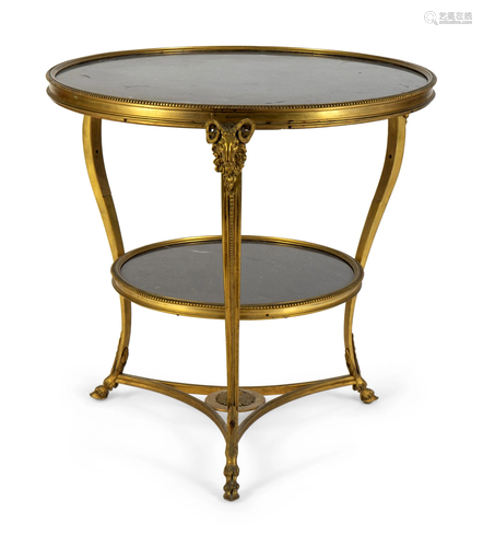 A Gilt Bronze Two-Tier Gueridon with Inset Bl…