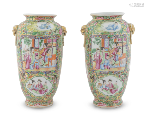 A Pair of Chinese Famille Rose Porcelain Vas…