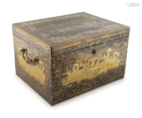 An English Black and Gold Lacquer Chinoiserie …