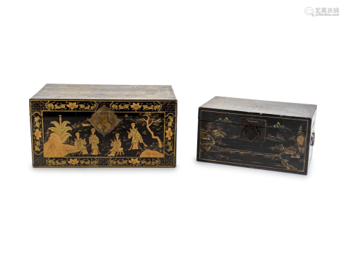 Two Chinese Black and Gilt Lacquer Boxes Lar…
