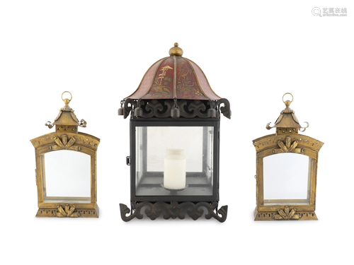 Three Metal Pagoda-form Wall Lanterns Taller, …