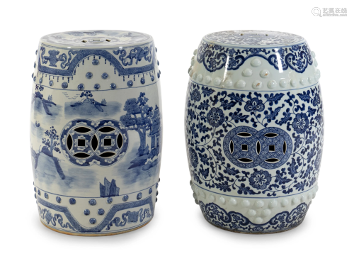 Two Chinese Blue and White Porcelain Barre…