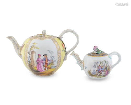 Two German Porcelain Teapots Heights …