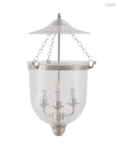 A Gilt Metal and Glass Bell Jar Hall Lantern …