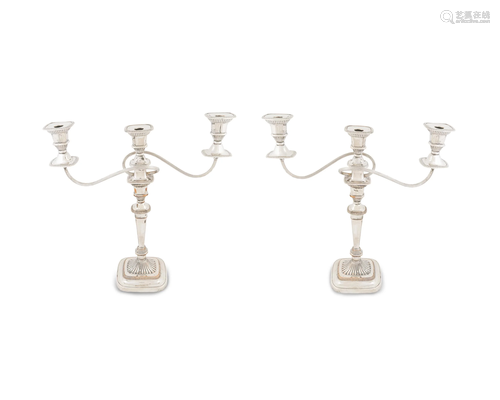 A Pair of Regency Style Silverplate Three-Light