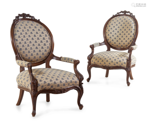 A Pair of Rococo Revival Carved Mahogany…