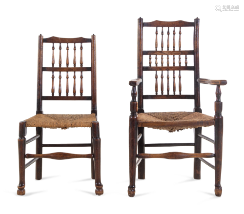 Two George III Ash Lancashire Chairs