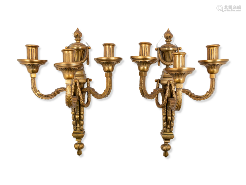 A Pair of Louis XVI Style Gilt Bronze Three-Light