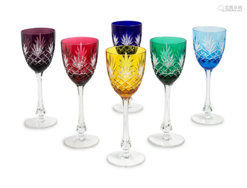 A Set of Six Faberge Colored Cut Glass Stems