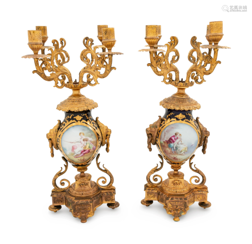 A Pair of Gilt Metal Mounted Sevres Style Four-…