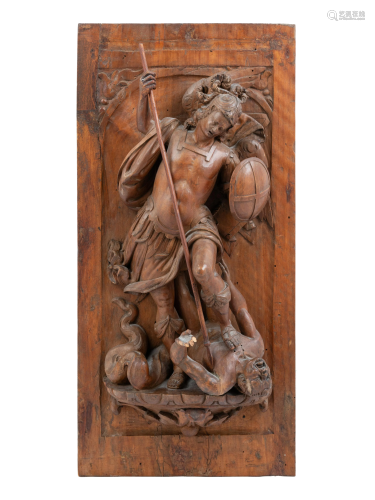 A Continental Carved Walnut Panel