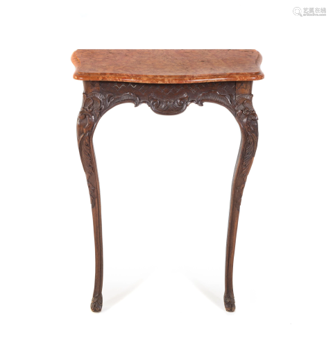 A Louis XV Style Carved Walnut Marble-Top…