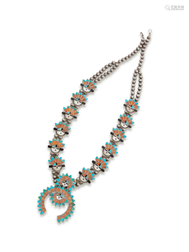 Zuni Sunface Inlay Squash Blossom Necklace …