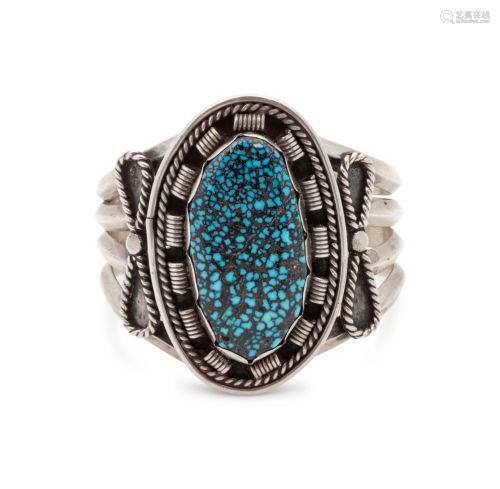 Navajo Silver and Lander Turquoise Cuff Brac…