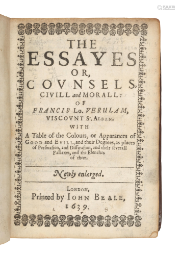 BACON, Francis, Sir (1561-1626). The Essayes …