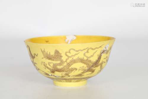 Ming,Yellow Glaze Dragon Bowl